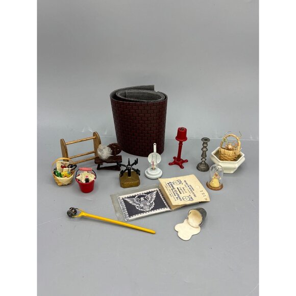 Dollhouse Miniatures Lot Weathervane, Pewter Buckets, baskets, Place Setting - Picture 1 of 16